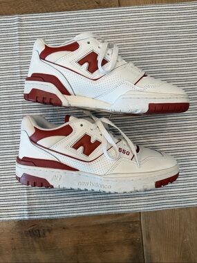 New Balance White and Red 550 Retro Court Sneakers